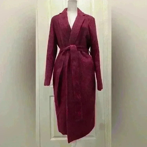 Steve Madden size small cranberry colored wool blend trench coat - Picture 1 of 10